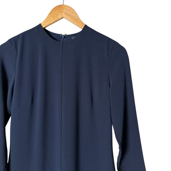 Jenni Kayne Navy Crewneck Long Sleeve Shift Midi Dress Side Slits Silk Lined, XS - Picture 5 of 14